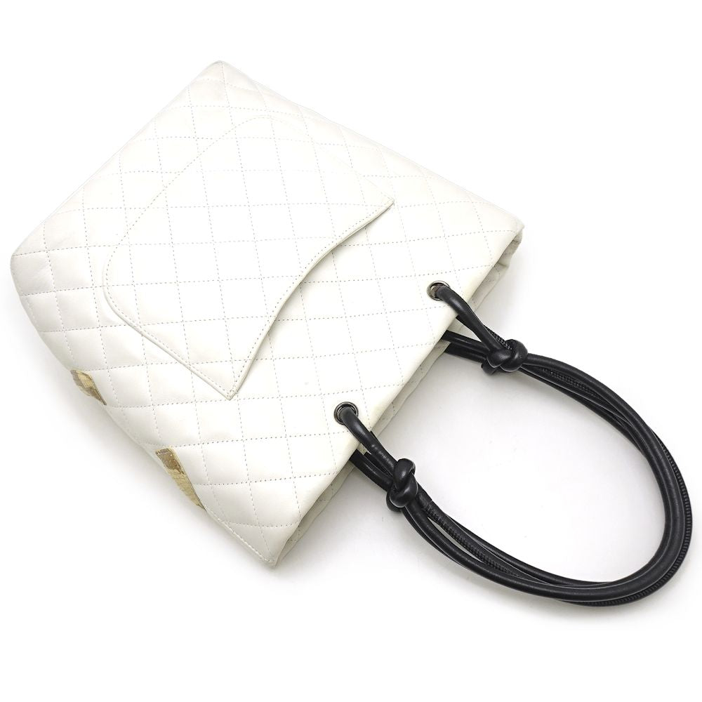Chanel Cambon Line Tote Bag Lambskin Python White