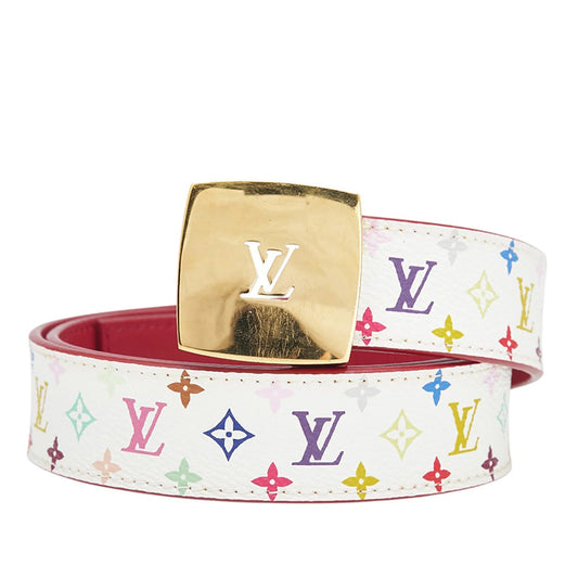 White Louis Vuitton Monogram Multicolore LV Cut Reversible Belt