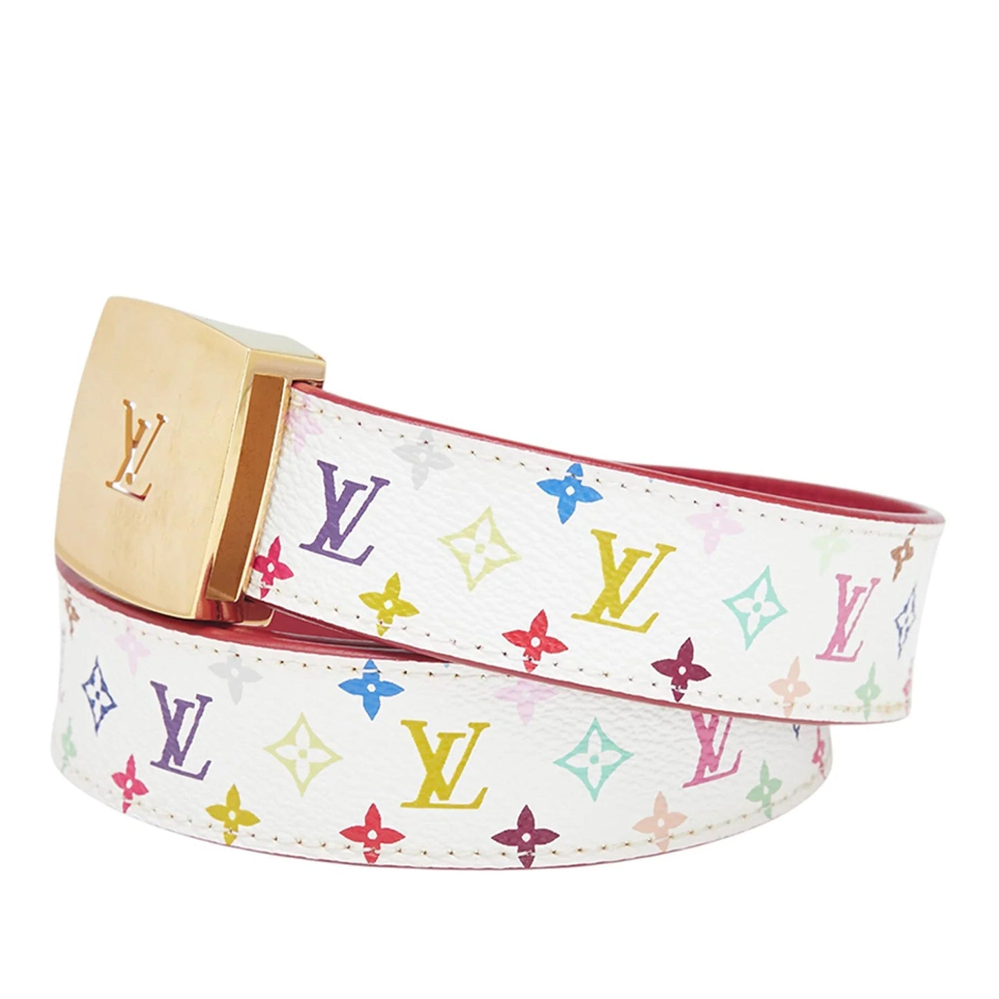 White Louis Vuitton Monogram Multicolore LV Cut Reversible Belt