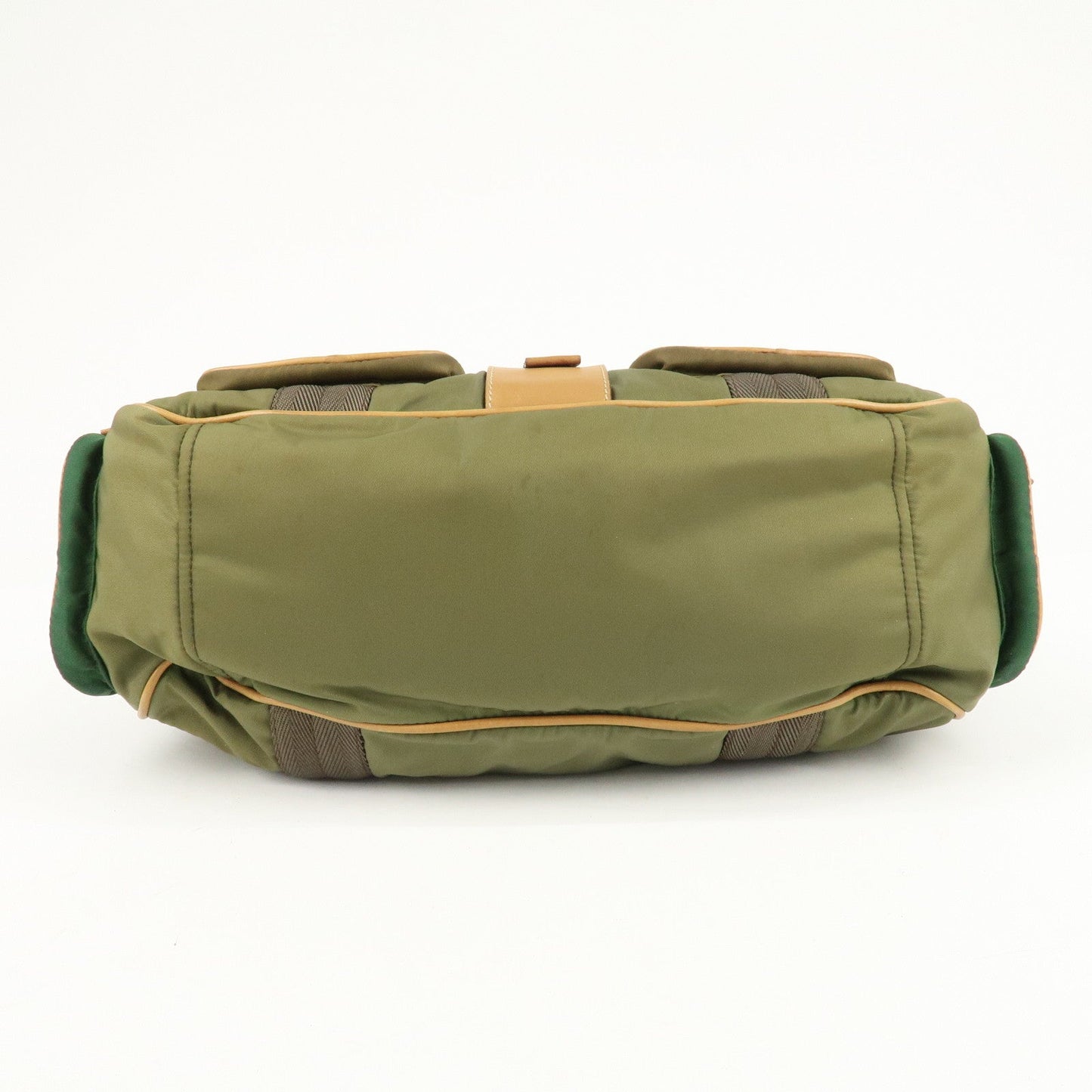 PRADA Nylon Leather Shoulder Bag Khaki Brown Green  d
