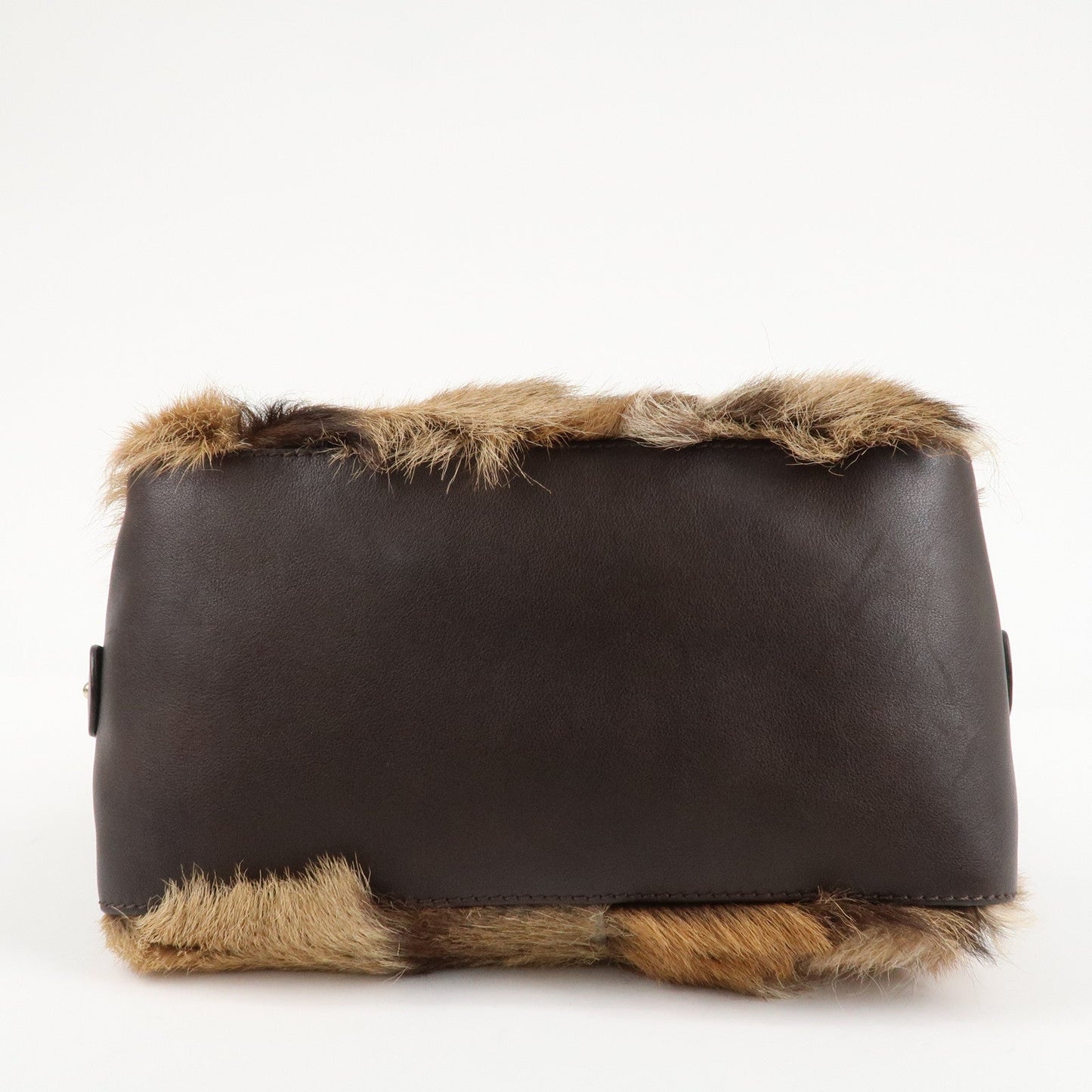 FENDI Fur Leather Tote Bag Hand Bag Shoulder Bag Brown 8BR286  d