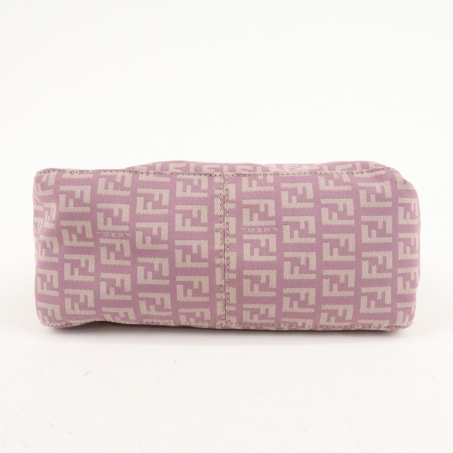 Auth FENDI  Zucchino Canvas Leather Hand Bag Pouch Purple Beige 8N0005  d F/S  d