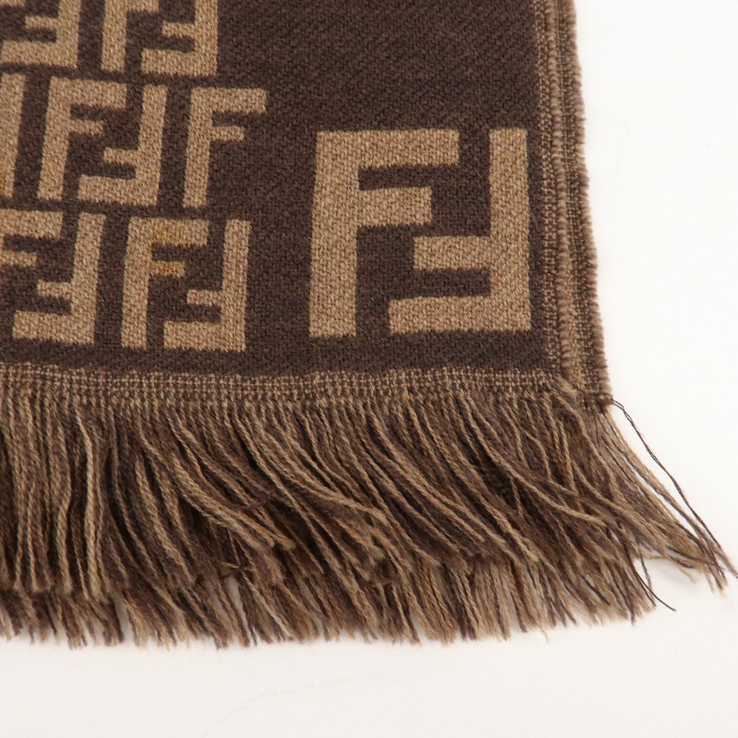 FENDI Zucchino Wool 100% Scarf Brown Black  d