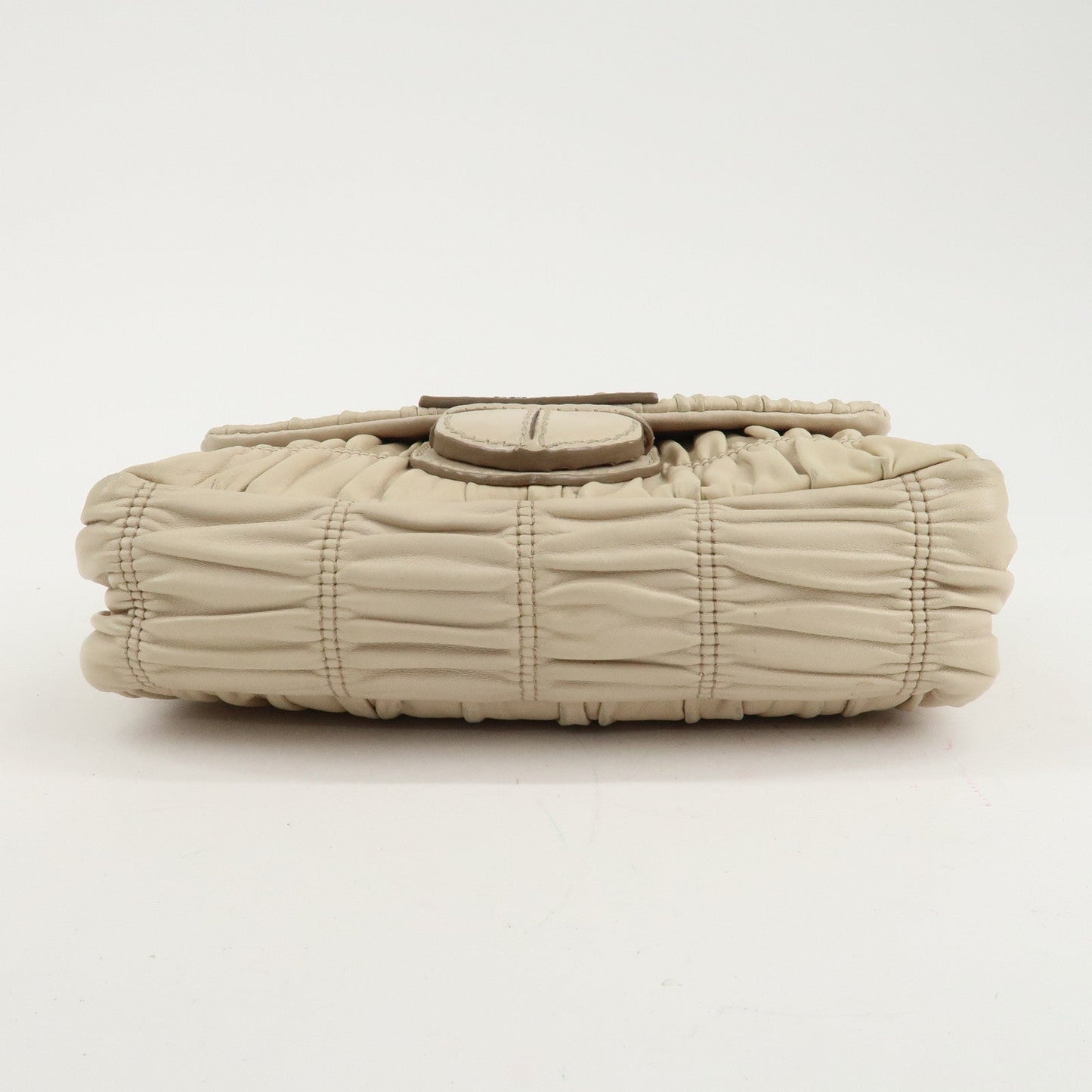PRADA Leather Gathered Chain Shoulder Bag Ivory B4695C  d