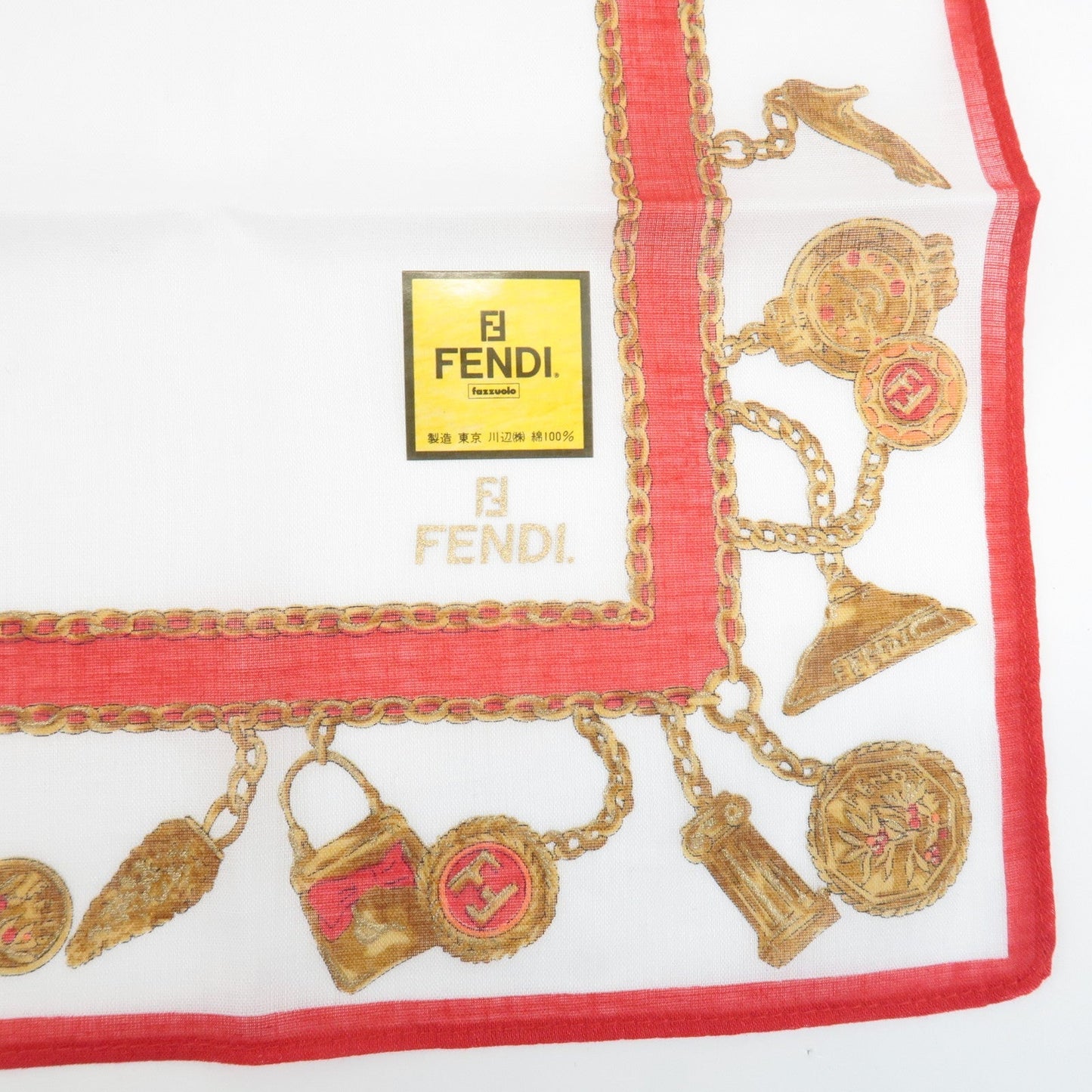 FENDI Set of 5 Cotton 100% Handkerchief Pink Navy Red White  d