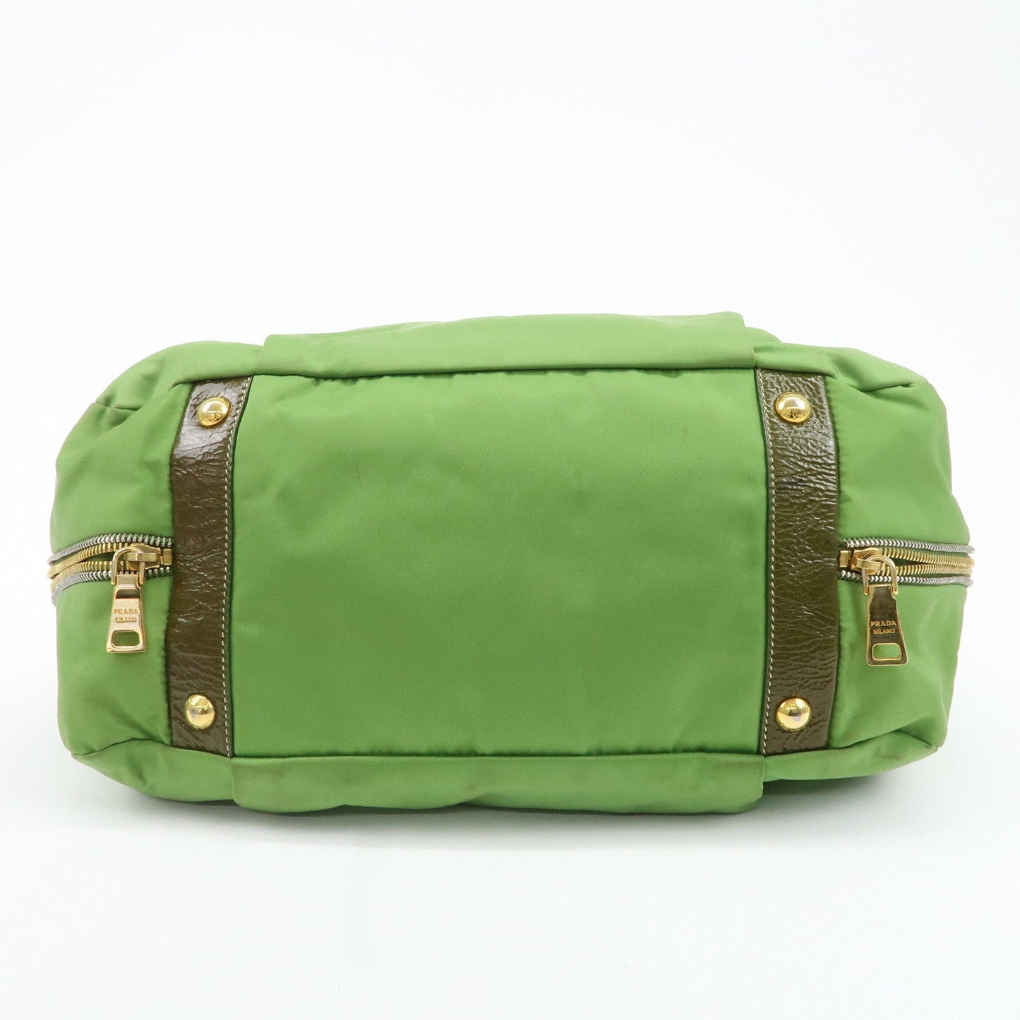 PRADA Nylon Patent Leather Tote Bag Shoulder Bag Green Khaki  d