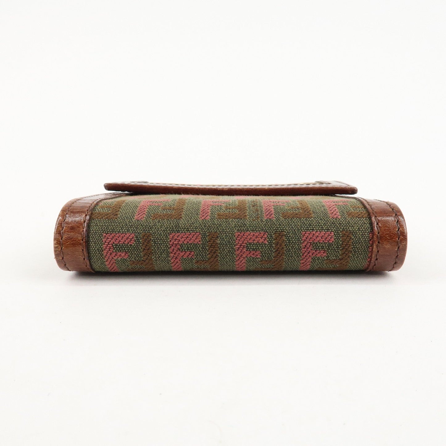 FENDI Zucchino Canvas Leather Tri-fold Wallet Khaki 8M0161  d