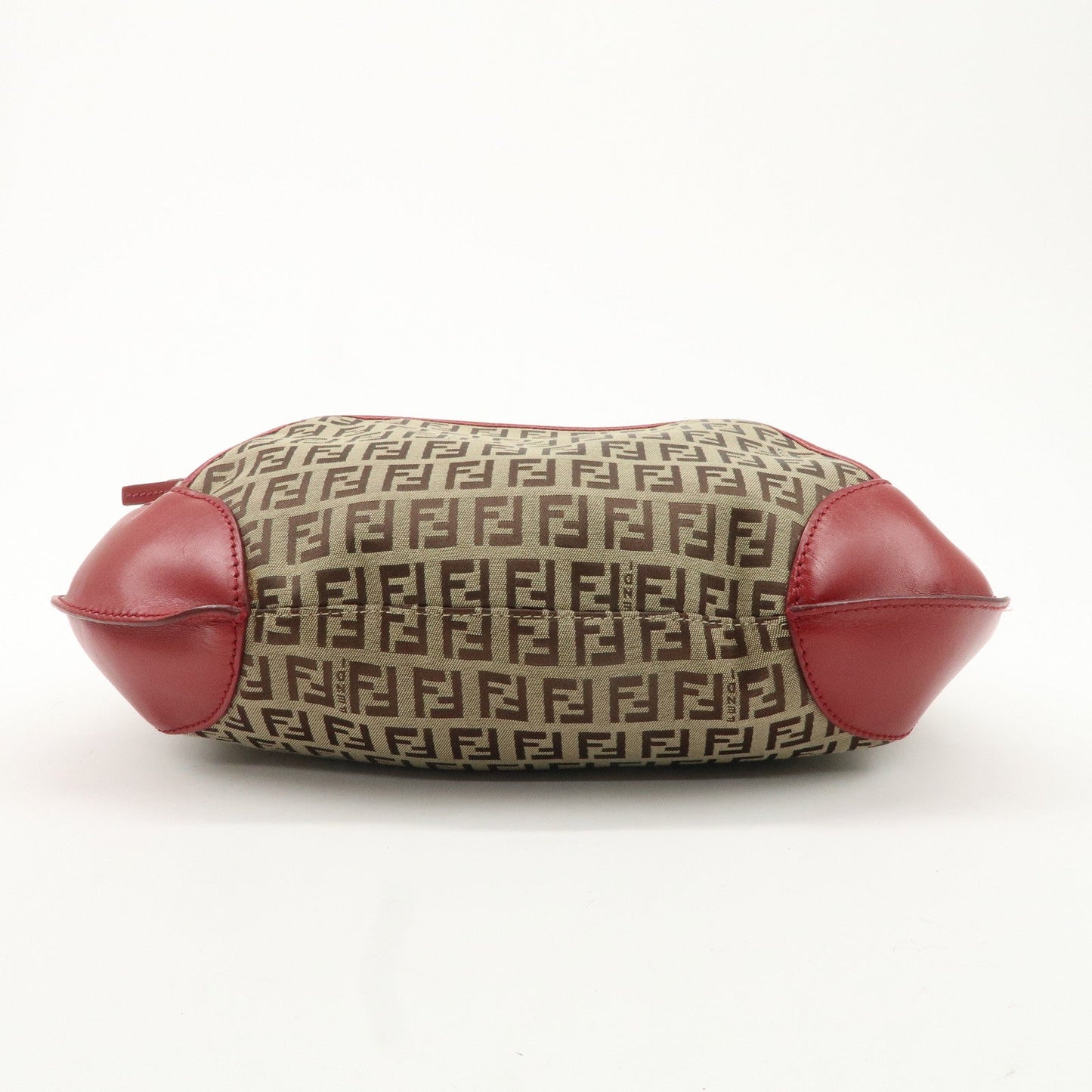 FENDI Zucchino Canvas Leather Shoulder Bag Khaki Brown Red 8BR465  d