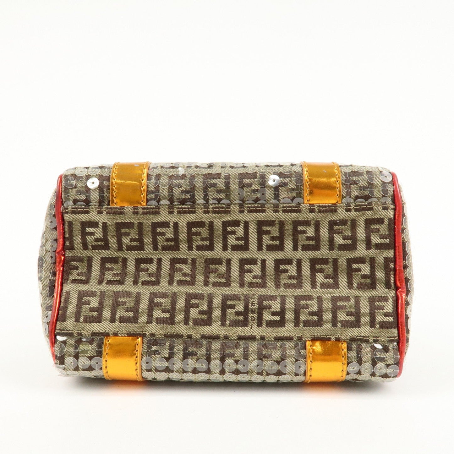 FENDI Zucchino Flip Sequin Canvas Patent Leather Boston Bag 8BL071  d