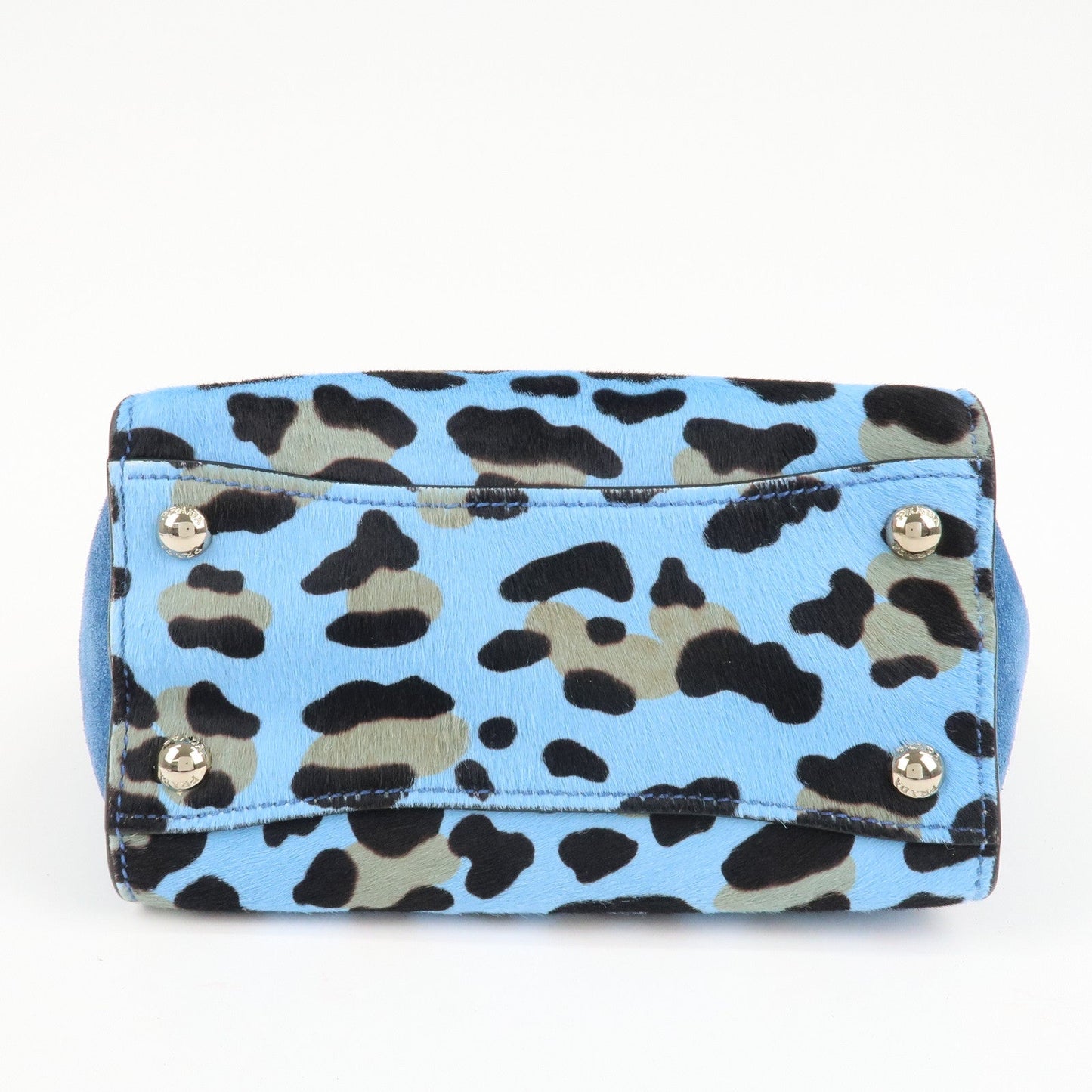 PRADA Unborn Calf Suede Leather 2Way Hand Bag Blue Black 1BA025  d