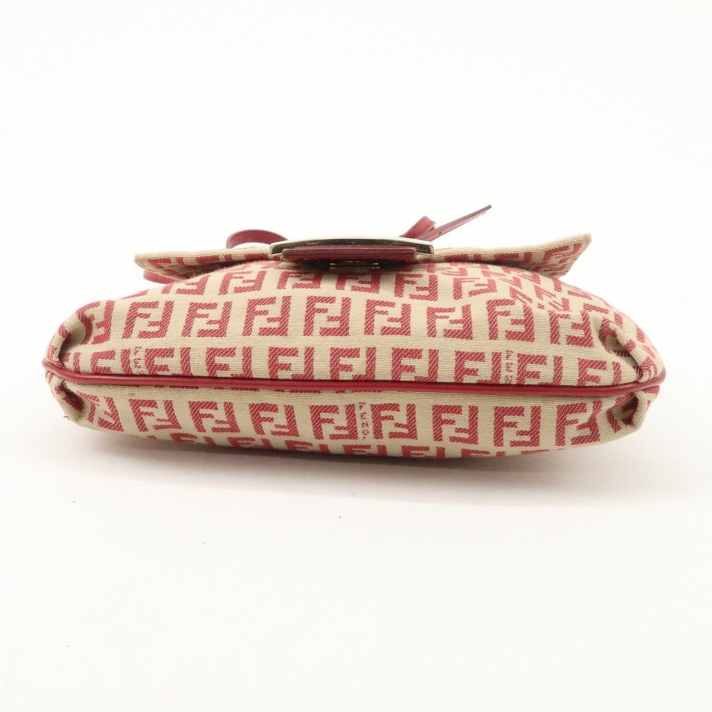 FENDI Zucchino Canvas Leather Shoulder Bag Beige Red 8BT075  d