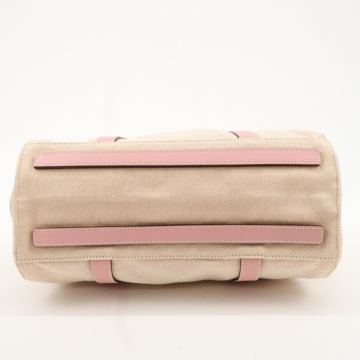 PRADA Canvas Leather Nylon Tote Bag Hand Bag Pink Silver HDW  d