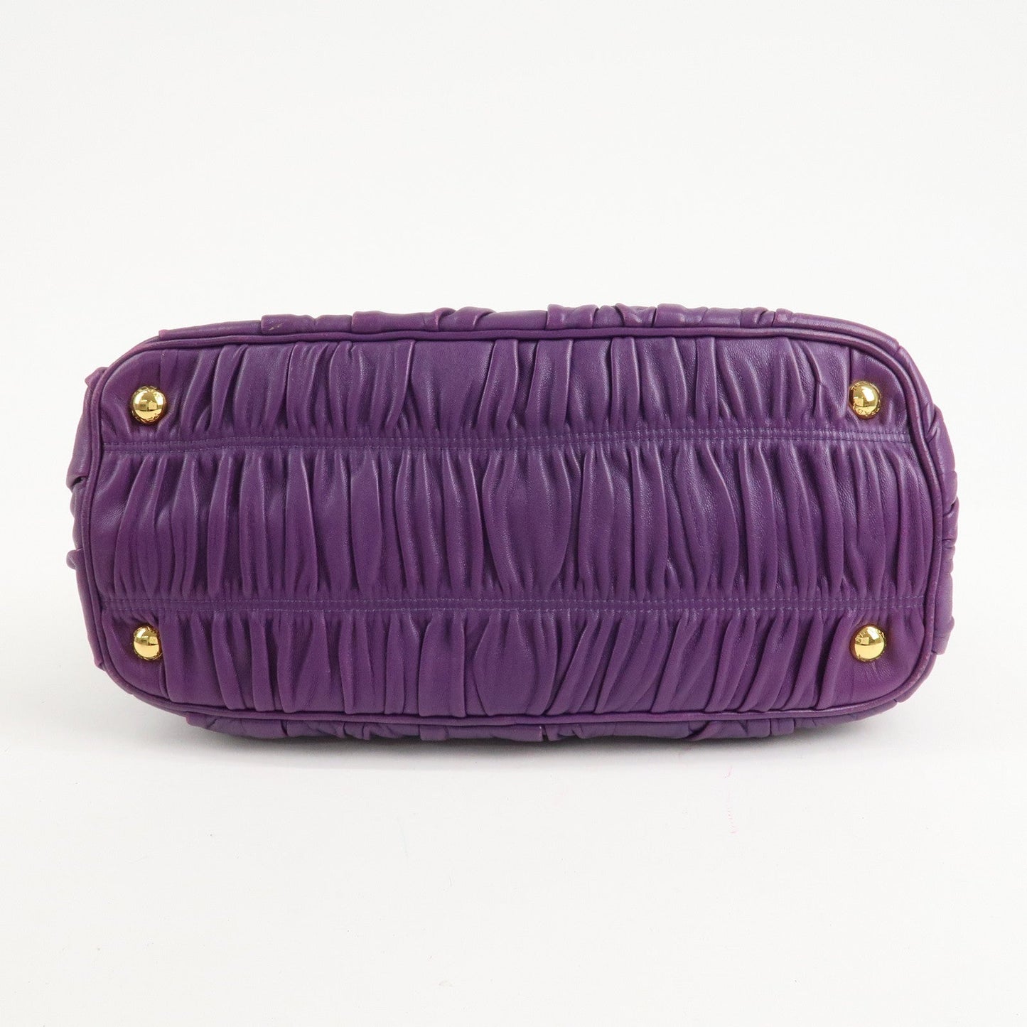 PRADA Leather Gathered Hand Bag Purple Gold Hardware BN2394  d