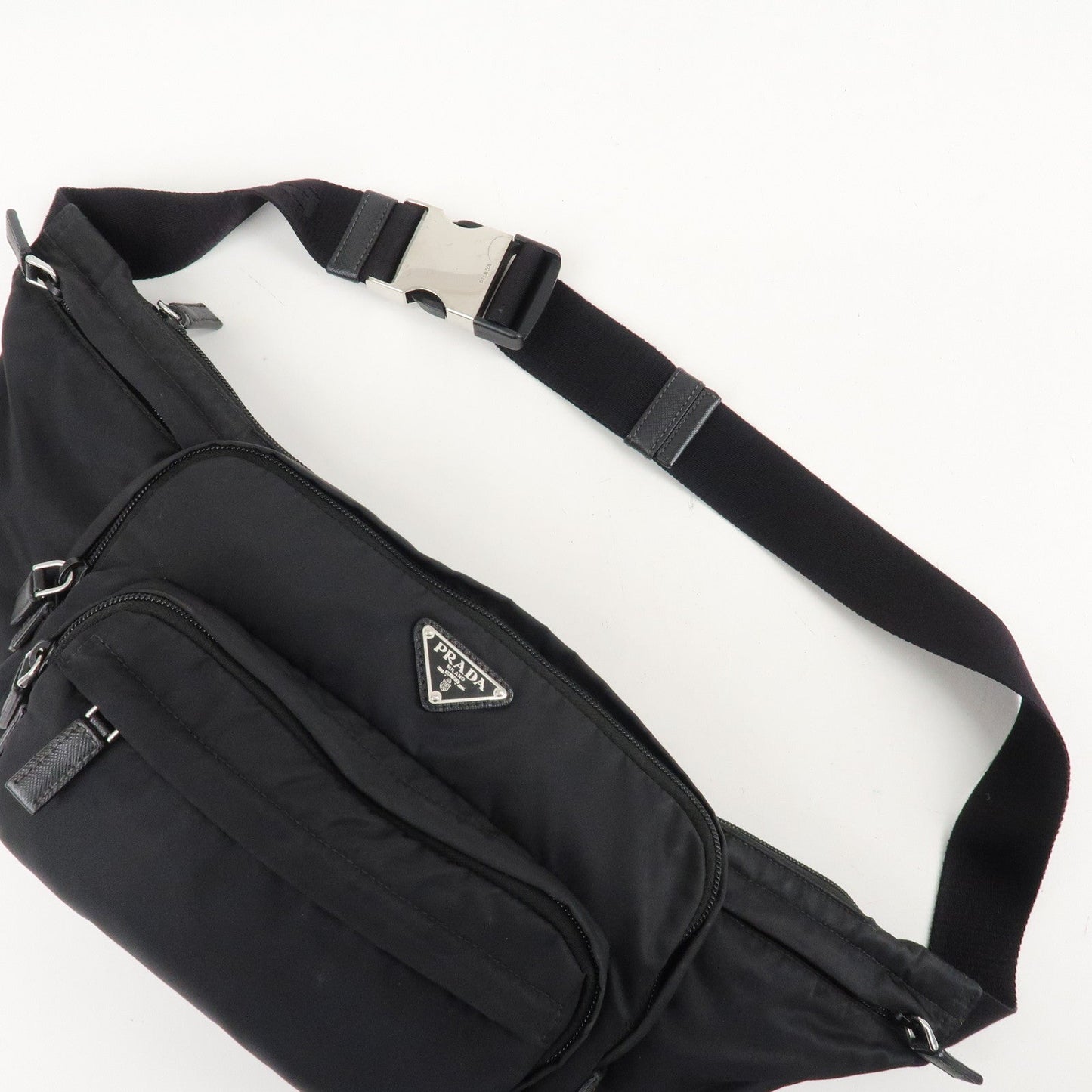 PRADA Logo Nylon Leather Waist Bag Crossbody Bag Black  d