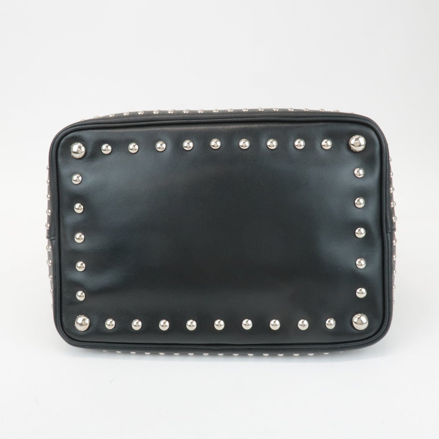 PRADA Calf Leather Drawstring Shoulder Bag Studs Tassel B5061M  d