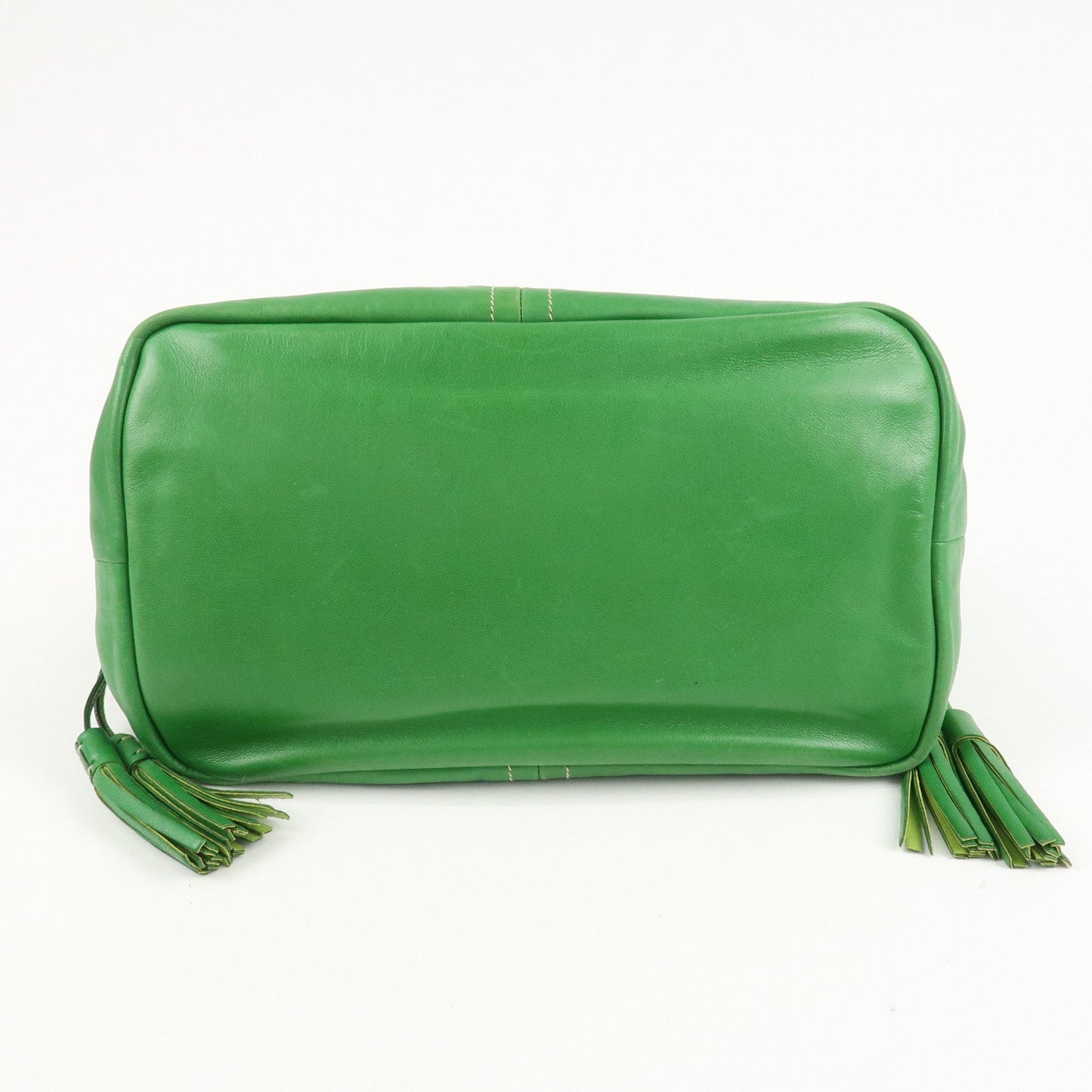 PRADA Logo Leather Tassel Shoulder Bag Hand Bag Green  d