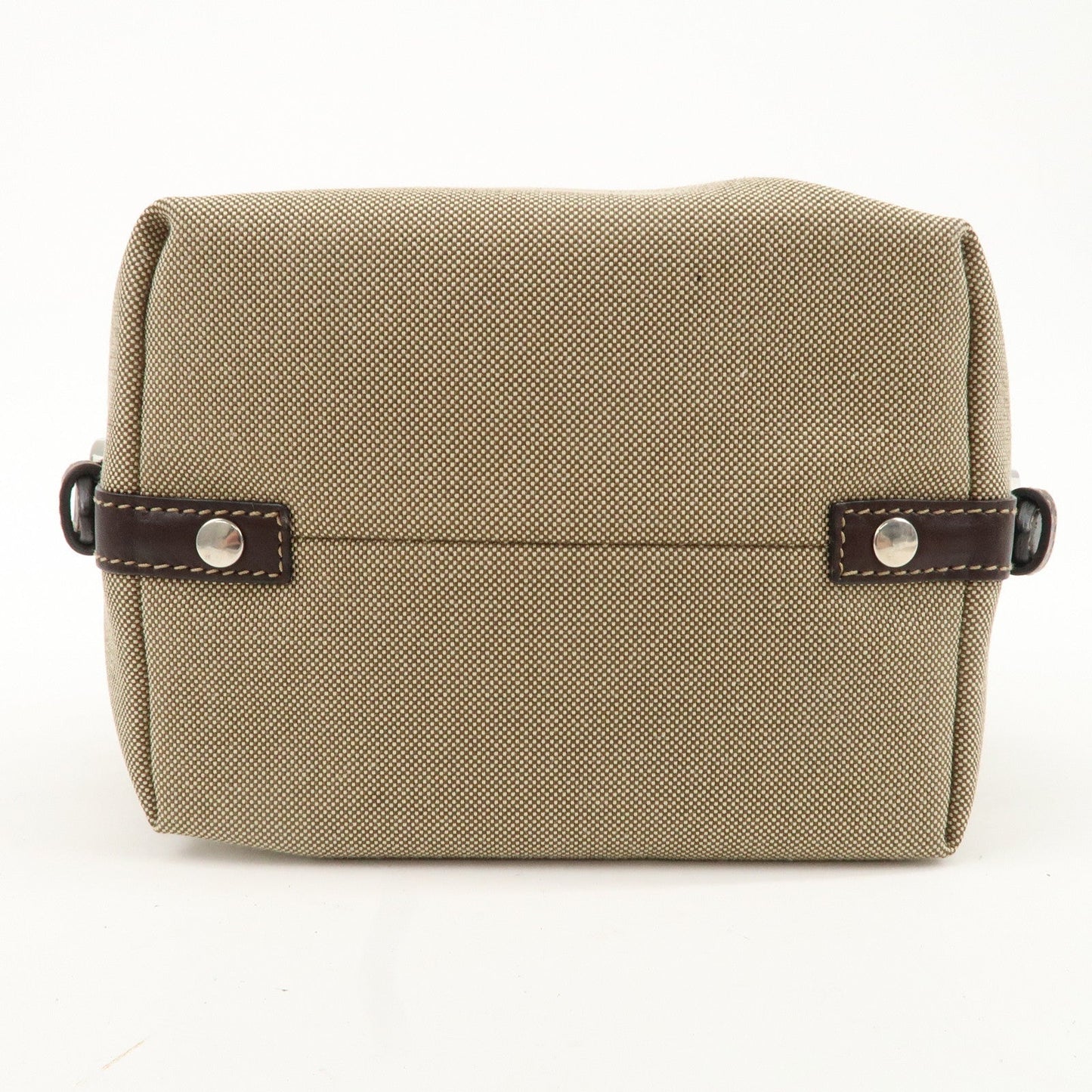 PRADA Logo Jacquard Leather Pouch Beige Brown 1N1298  d
