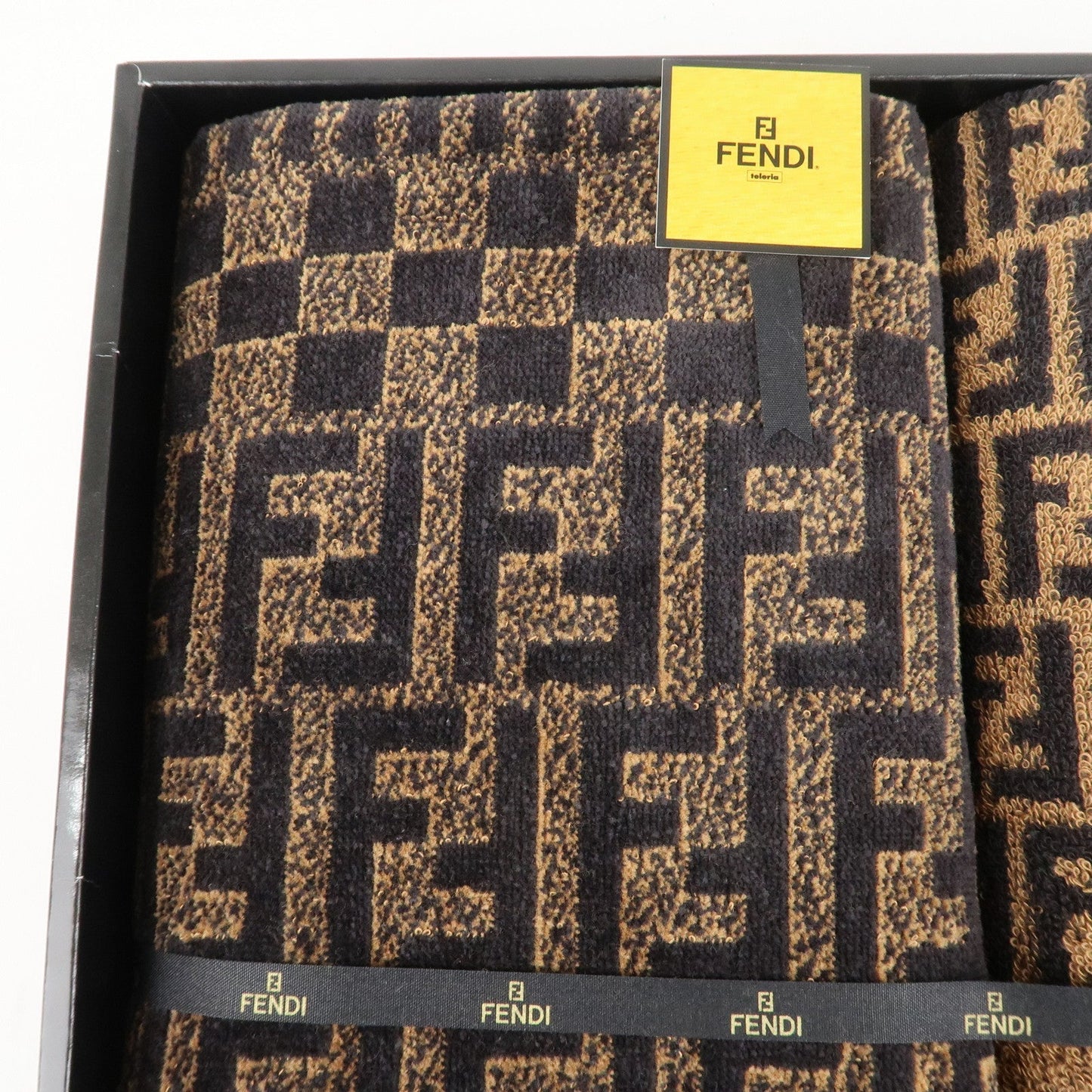FENDI Zucca Set of 3 Cotton 100% Towel Black Brown  d