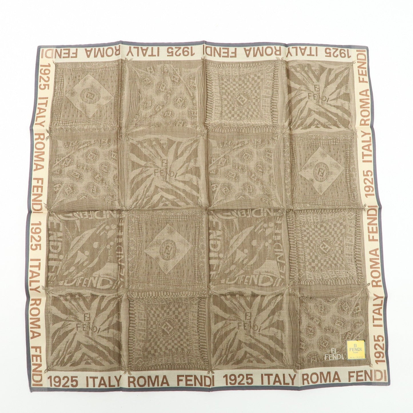 FENDI Set of 5 Cotton 100% Handkerchief Brown Beige Yellow White  d
