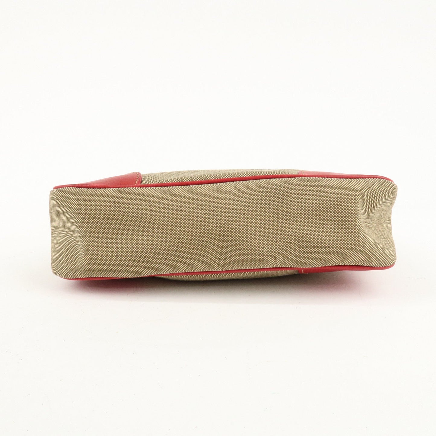 PRADA Logo Jacquard Leather Shoulder Bag Beige Red  d