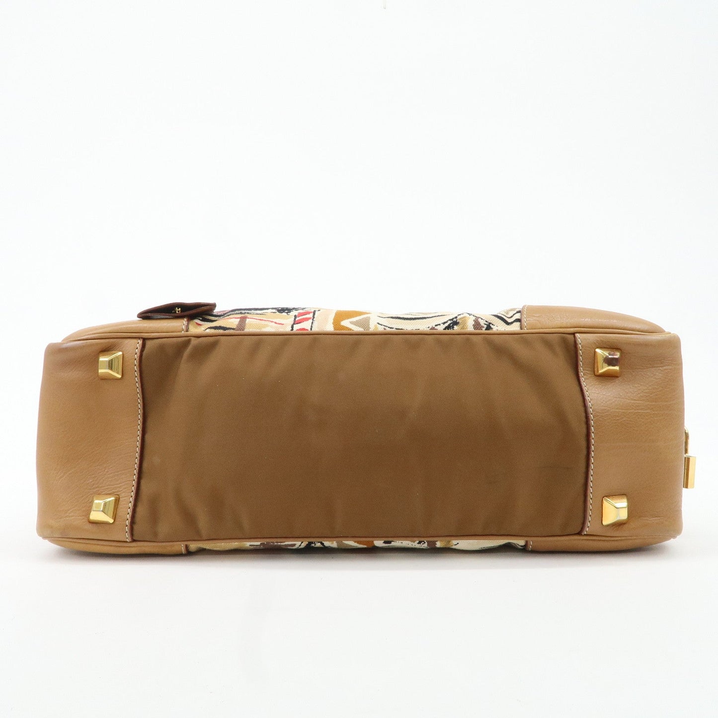 PRADA Logo Canvas Leather Nylon Shoulder Bag Boston Bag Brown  d