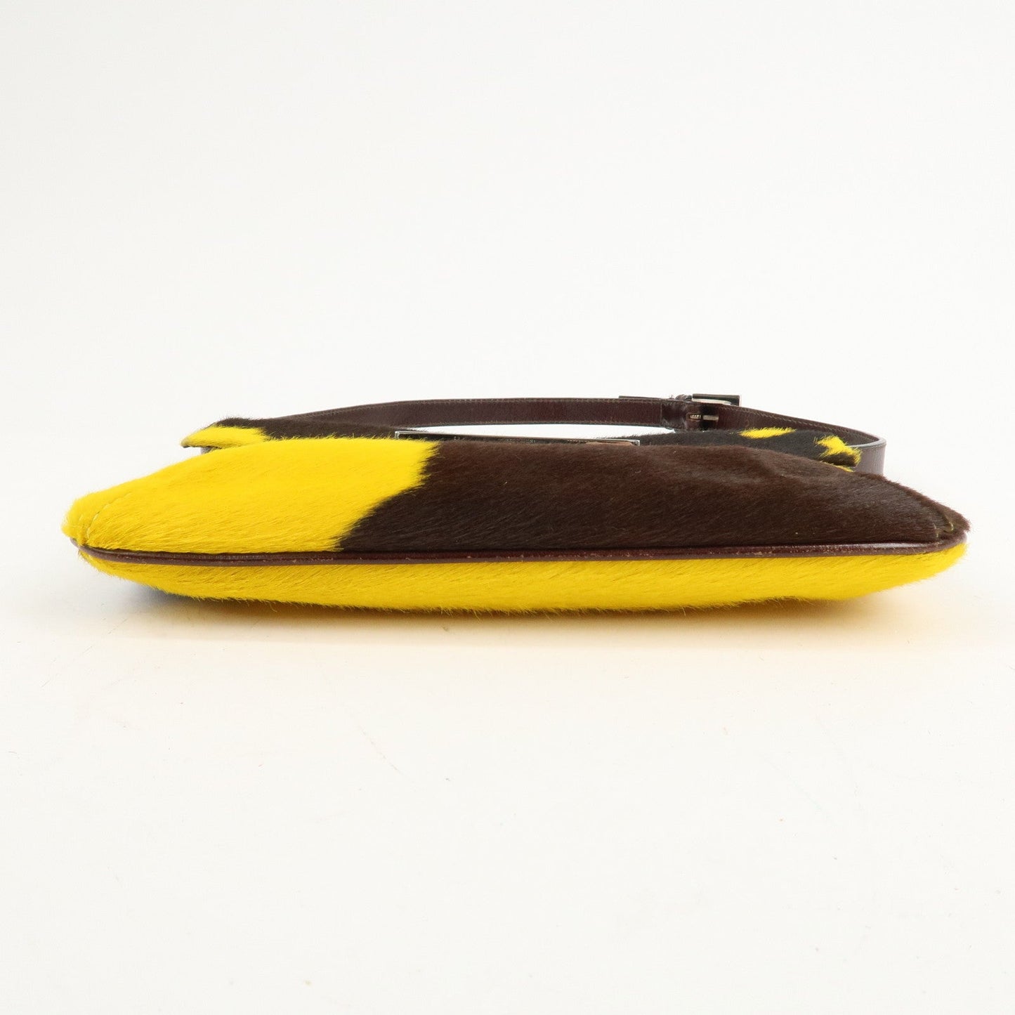 FENDI COW Unborn Calf Leather Shoulder Bag Yellow Brown  d