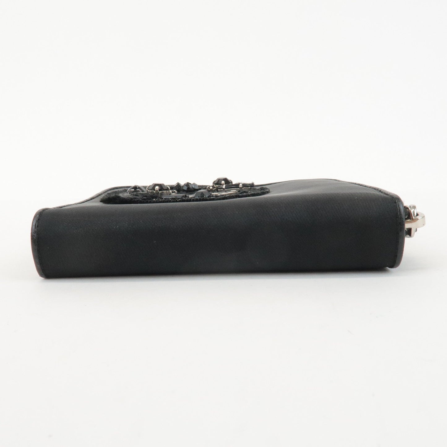 PRADA Logo Leather Round Zip Wallet Bijou Black  d