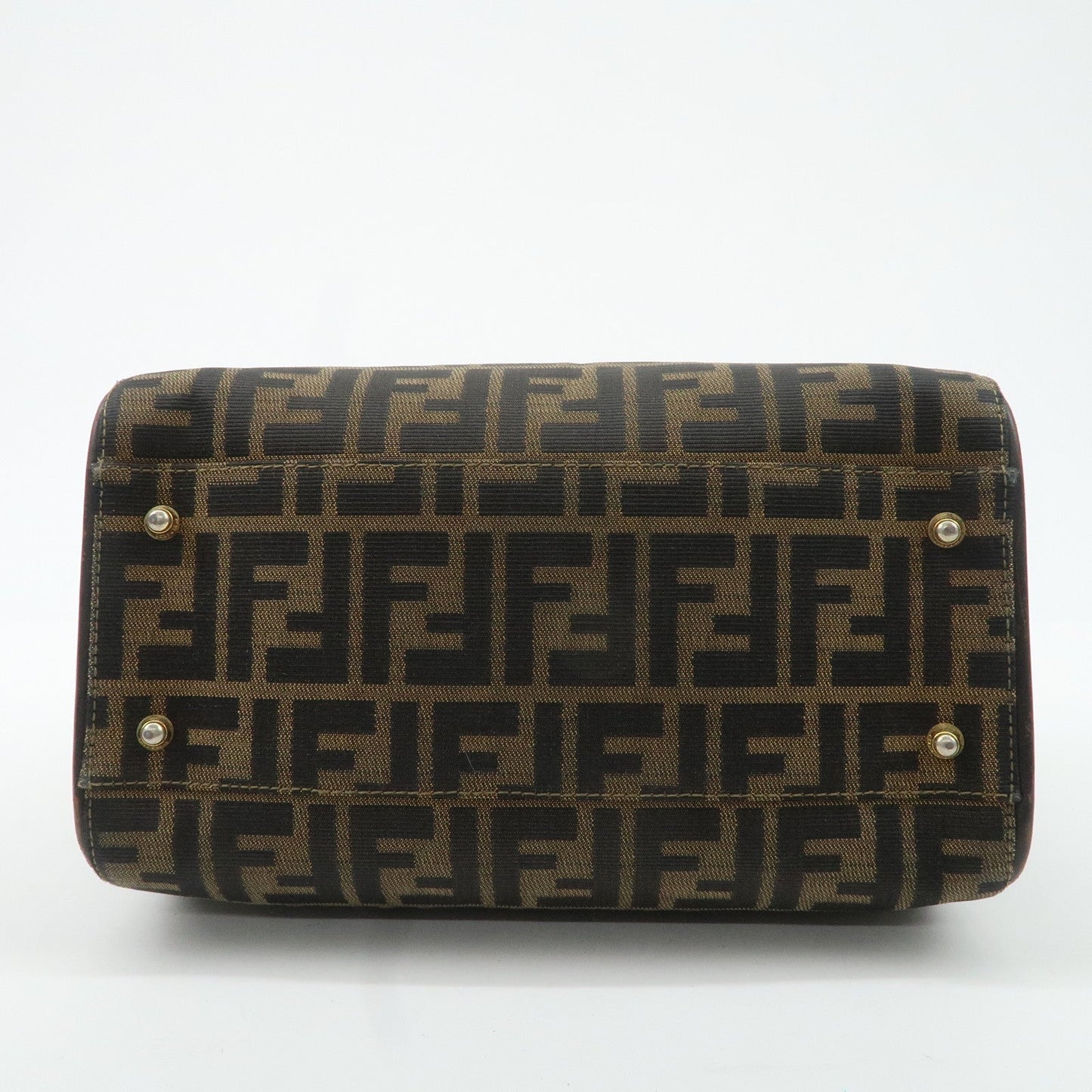 FENDI Zucca Canvas Leather Hand Bag Brown Black  d