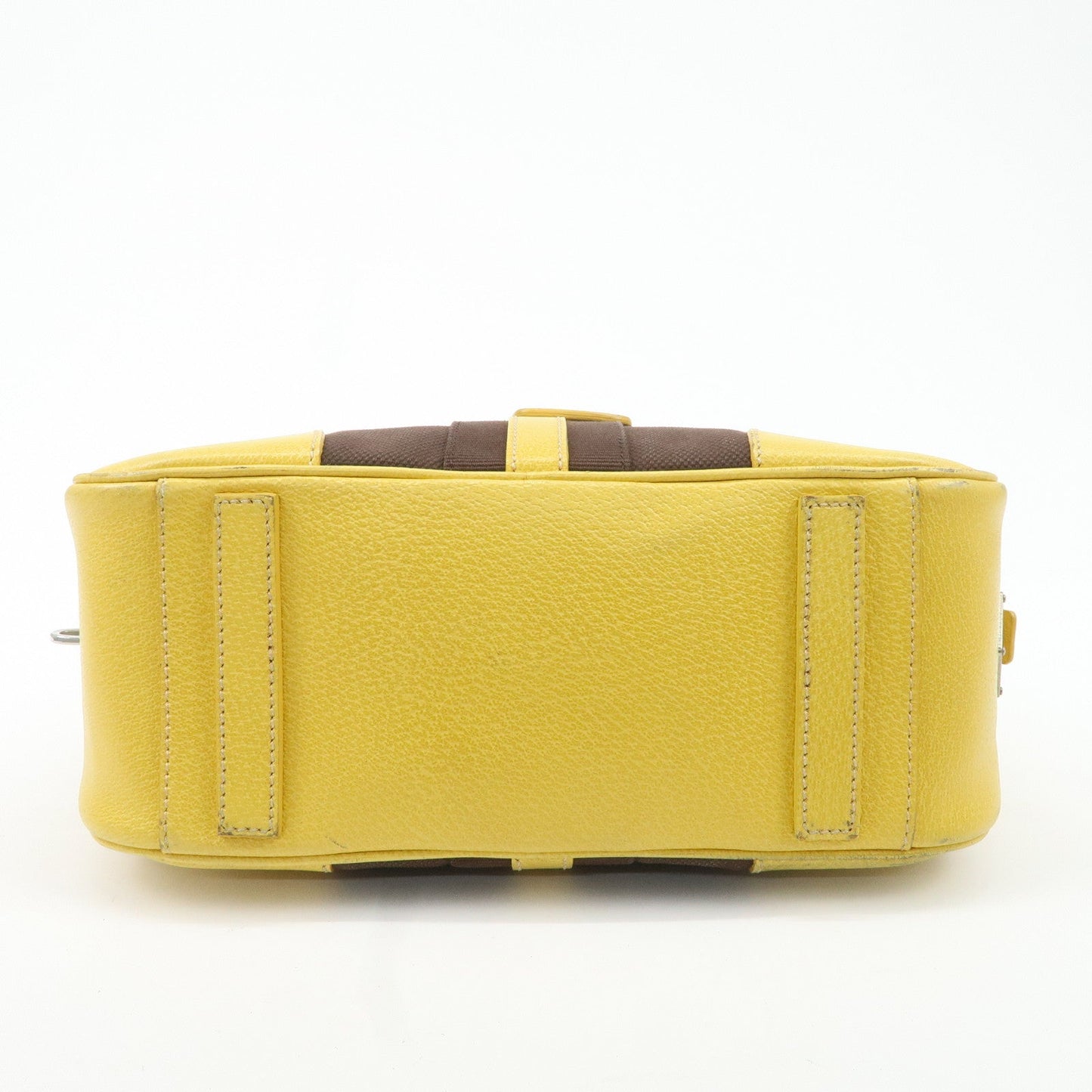 PRADA Canvas Leather Shoulder Bag Hand Bag Brown Yellow  d
