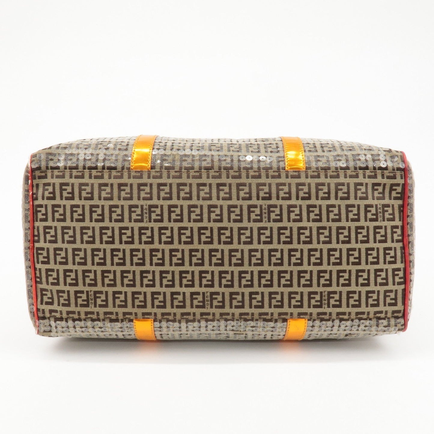 FENDI Zucchino Canvas Leather Beaded Boston Bag 8BL099  d