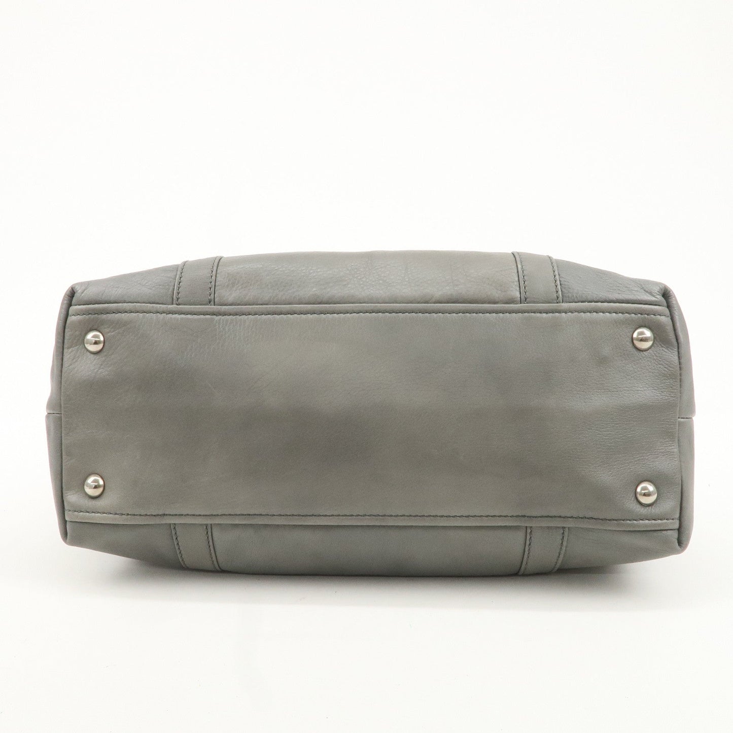 PRADA Leather Boston Bag Shoulder Bag Gray Silver Hardware  d