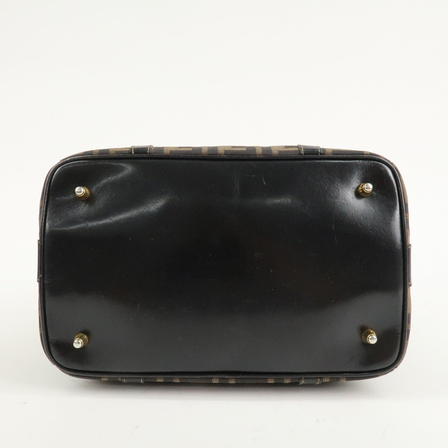 FENDI Zucca Canvas Leather Boston Bag Hand Bag Brown Black  d