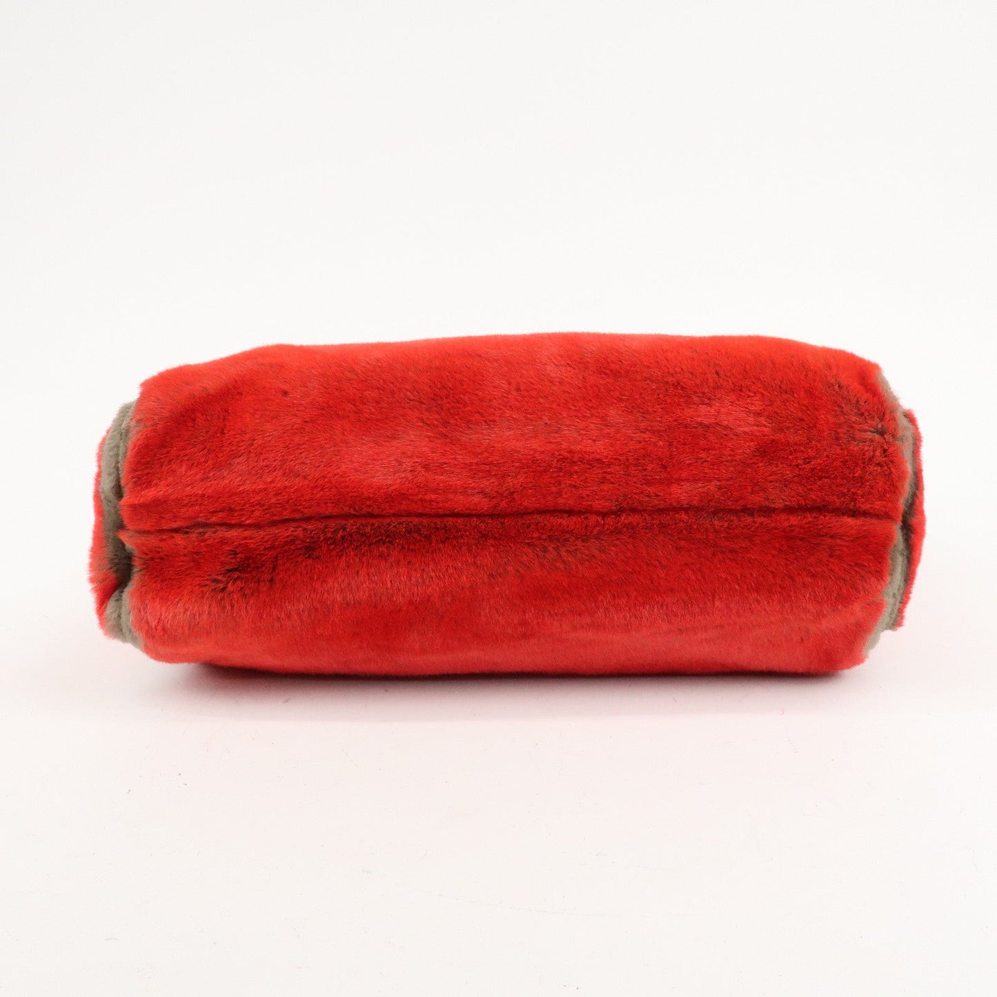 FENDI Leather Fake Fur Shoulder Bag Tote Bag Red  d