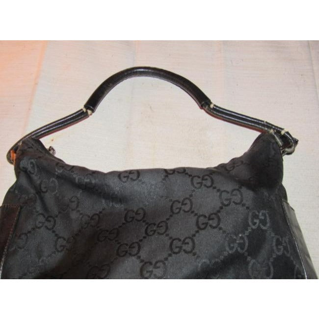 Gucci   Large G Logo Print Canvas And Black Leather Accents Hobo Bag