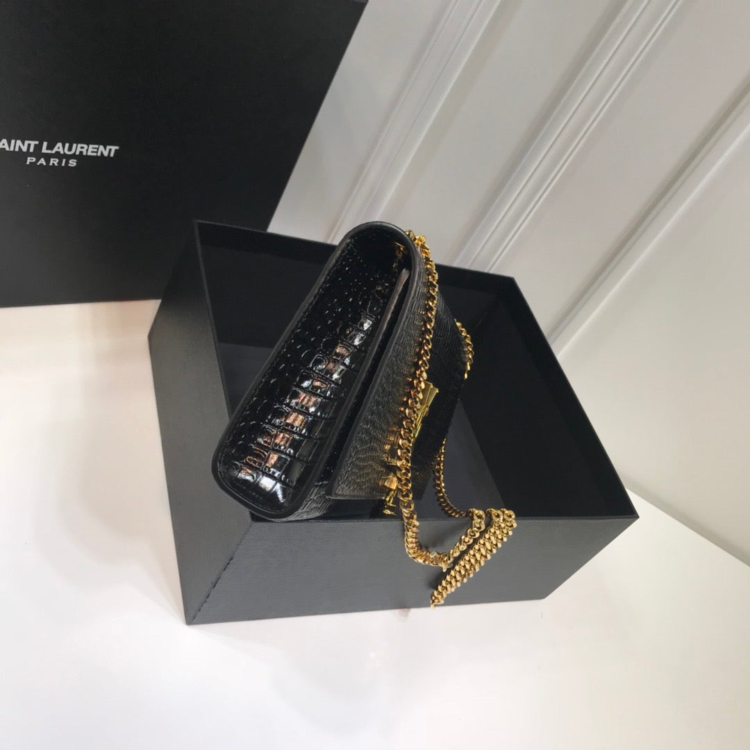 Top Quality Kate MeTop Qualityum Chain Bag With Tassel In Embossed CrocoTop Qualityle Black For Women 9.4in/24cm YSL 354119DND0J1000