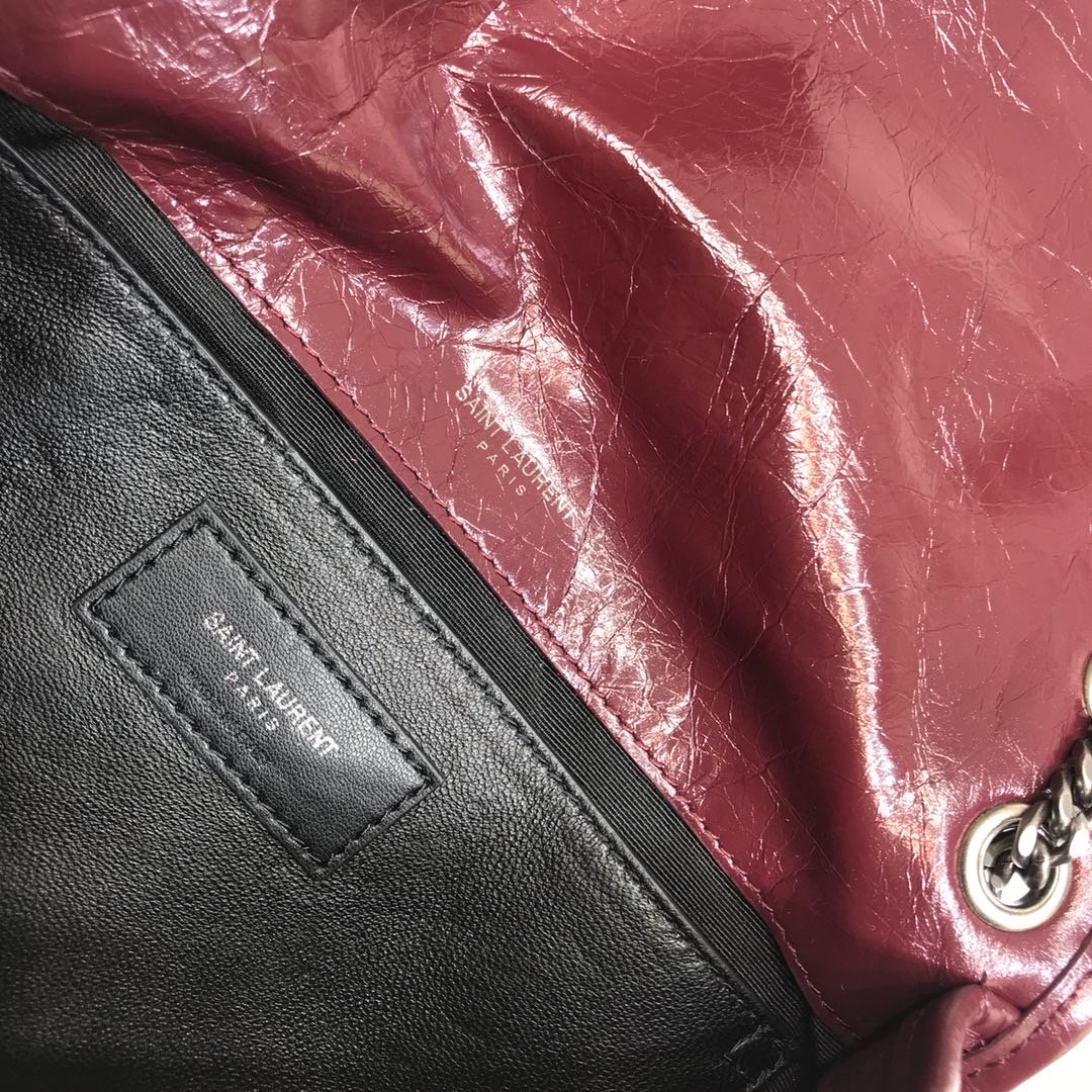 YSSL Niki Baby Chain Bag In Crinkled   Burgundy For Women 8in/21cm YSL 6331600EN046475