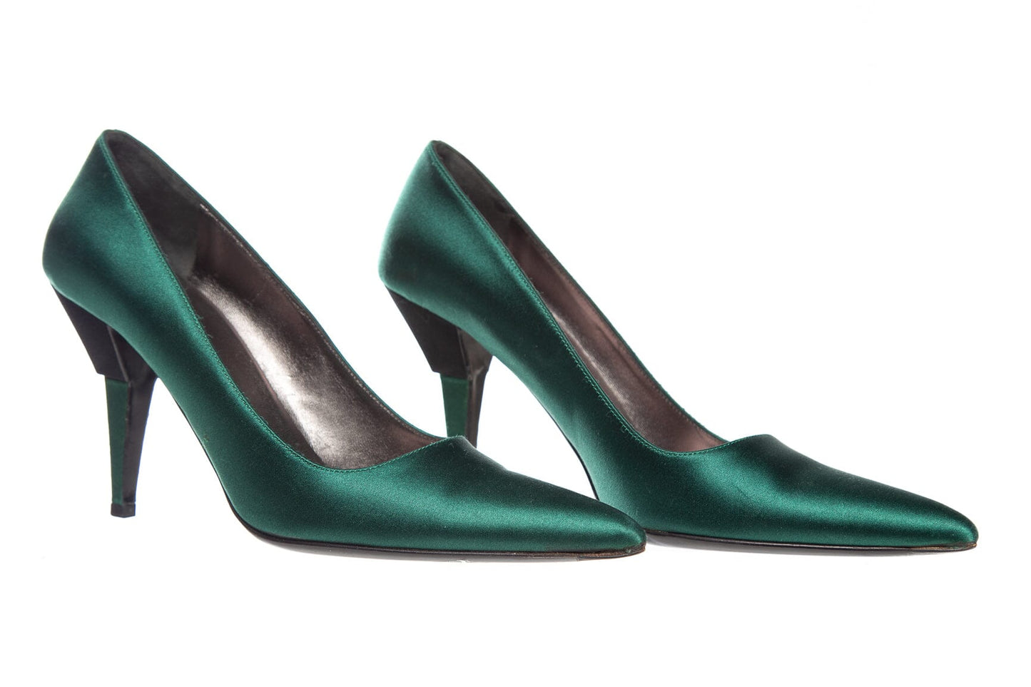 Prada Green Satin Point Toe Heels SZ 38.5