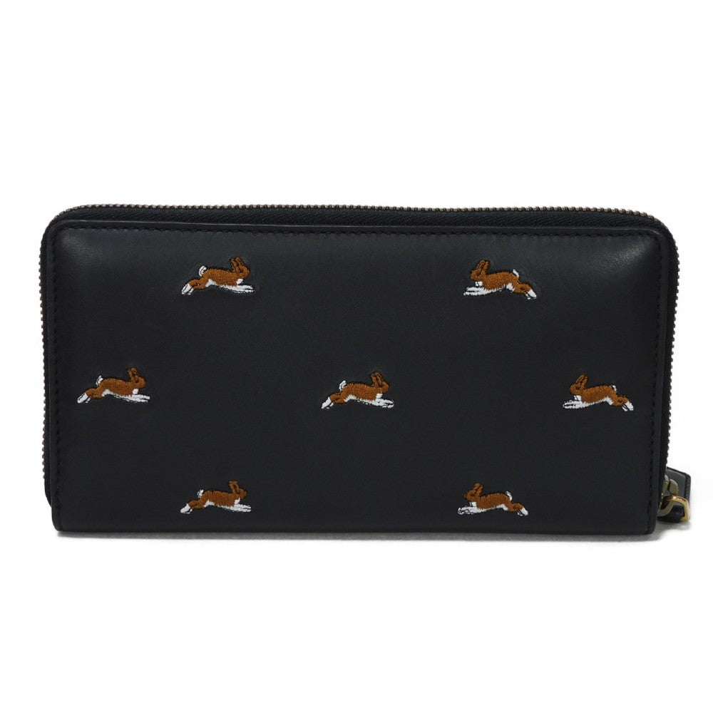 GUCCI Long Wallet Purse 428785 Smooth Calfskin Leather black Logo embossing Rabbit embroidered zip-around wallet Women(Unisex)