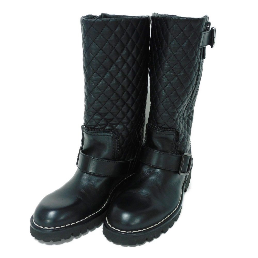 Chanel Matelasse Coco Mark Engineer Lambskin Boots