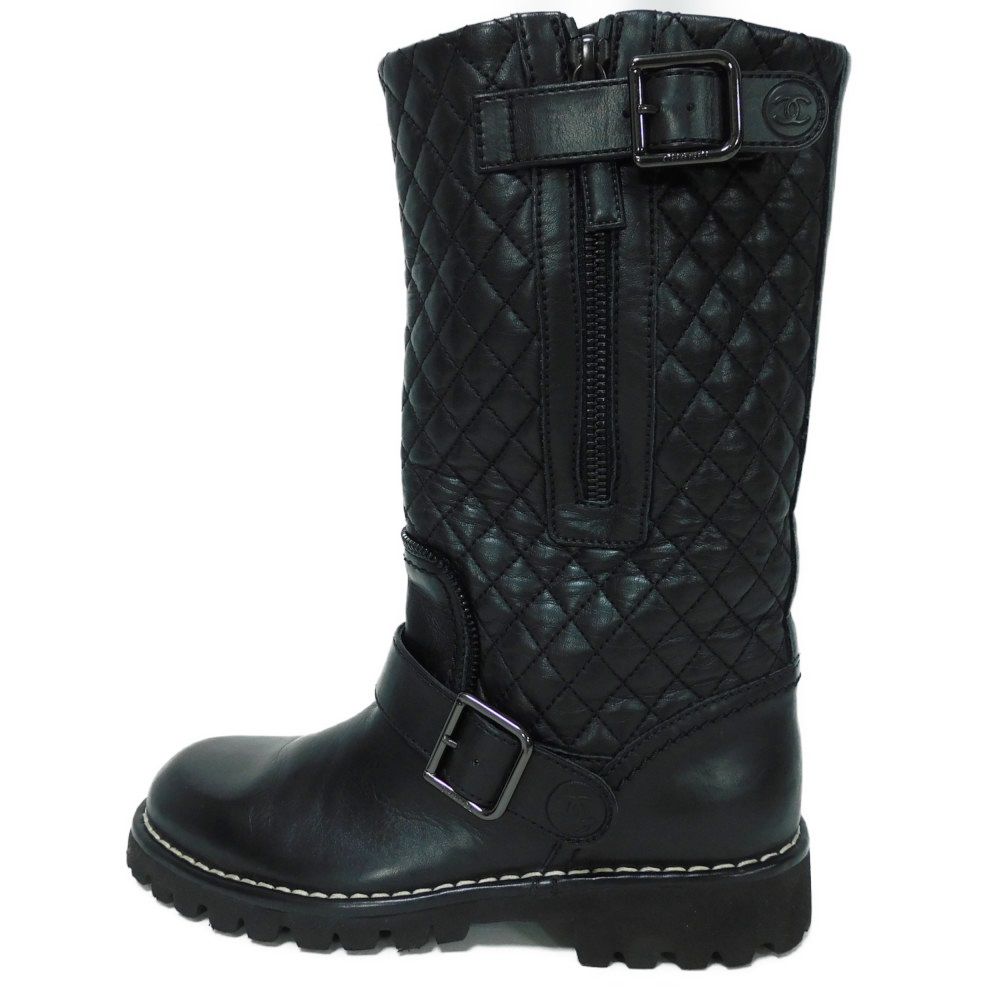 Chanel Matelasse Coco Mark Engineer Lambskin Boots