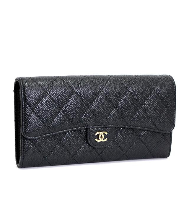 Chanel Matelasse Long Wallet Zipper Black Caviar G Metal Fittings