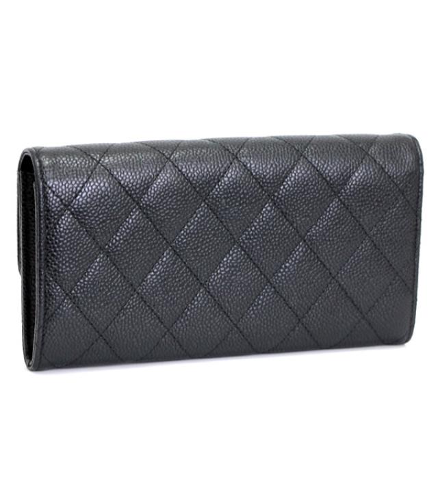 Chanel Matelasse Long Wallet Zipper Black Caviar G Metal Fittings