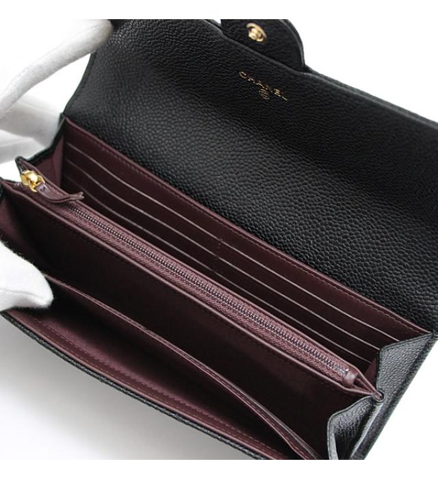 Chanel Matelasse Long Wallet Zipper Black Caviar G Metal Fittings