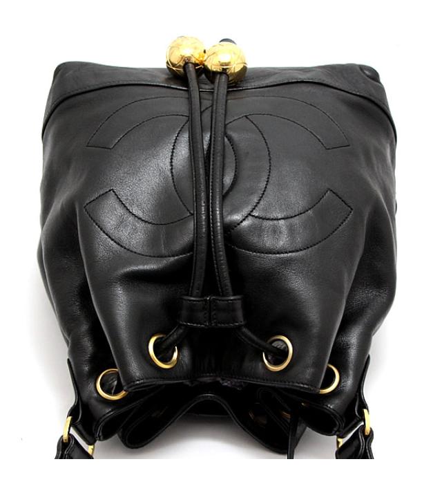 Chanel Drawstring Purse Chain Shoulder Lamb Black