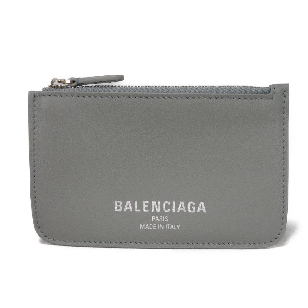 BALENCIAGA Coin case 810902 2ABGG 1181 Smooth scarf skin gray Current Un d New logo foil stamping Cash 2.0 Long Coin and Card Holder unisex(Unisex)
