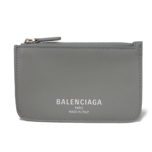 BALENCIAGA Coin case 810902 2ABGG 1181 Smooth scarf skin gray Current Un d New logo foil stamping Cash 2.0 Long Coin and Card Holder unisex(Unisex)