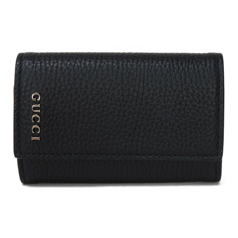 GUCCI Key case Key holder  771156 AABXM 1000 Textured leather black Metal logo logo keychain mens