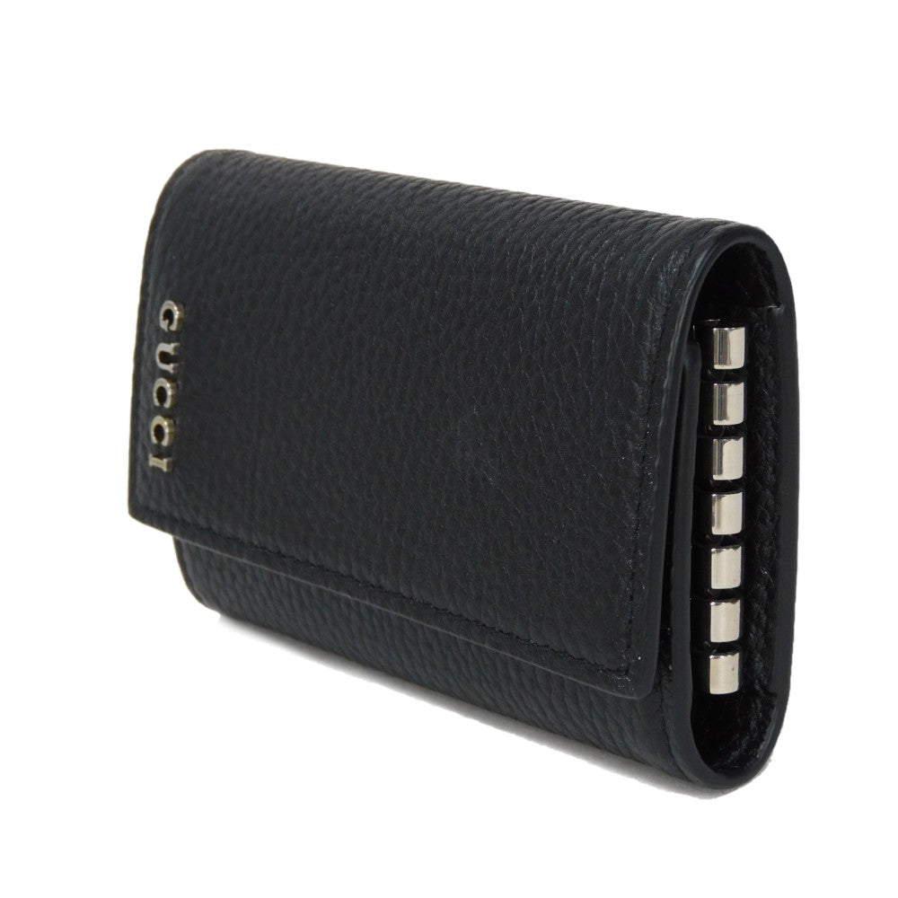GUCCI Key case Key holder  771156 AABXM 1000 Textured leather black Metal logo logo keychain mens