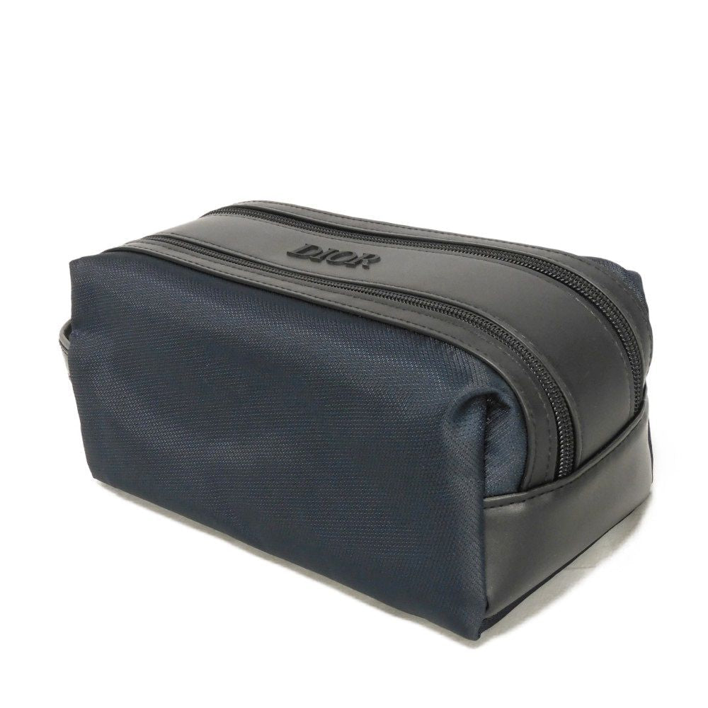 Dior business bag Nylon Navy novelty logo embossed double zip pouch
