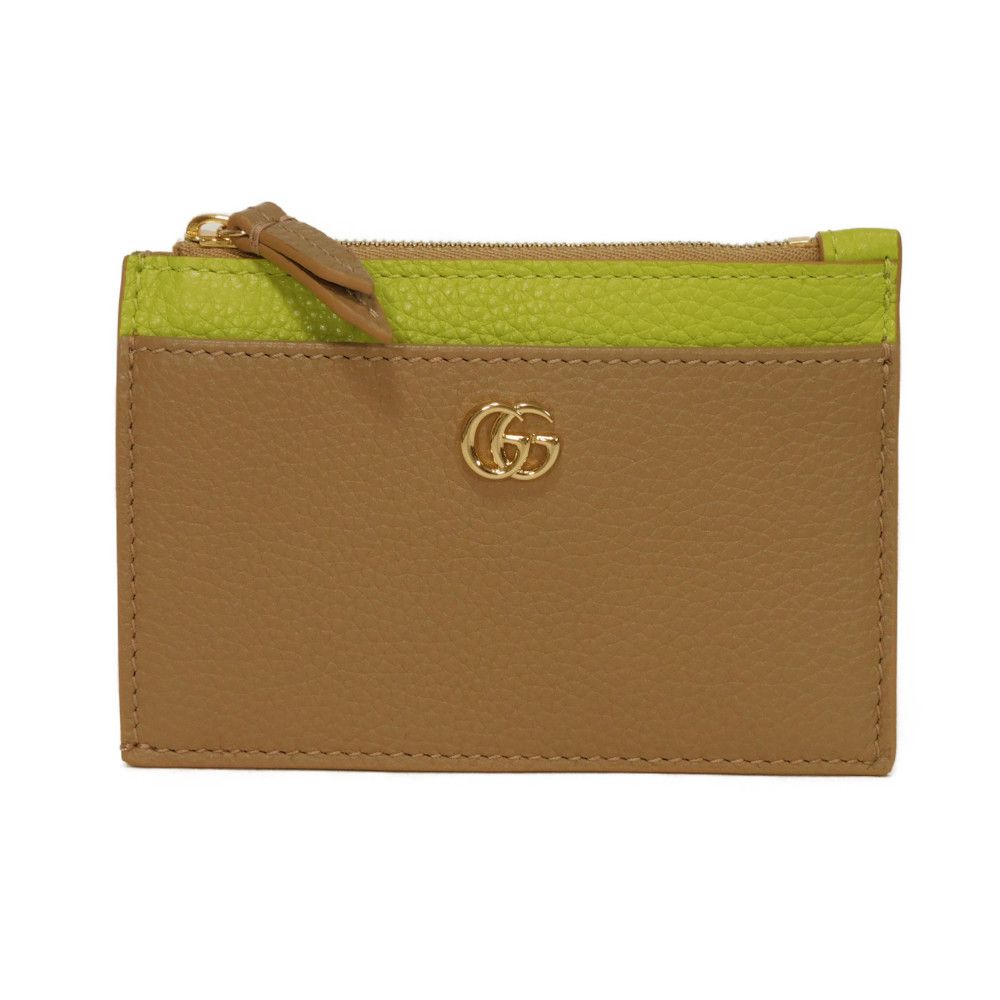 GUCCI Coin case 837966 AAE5F 2843 Calf leather (embossed) beige Current Bicolor Green Keyring Un d GG Marmont Double G Zip Key Pouch unisex(Unisex)